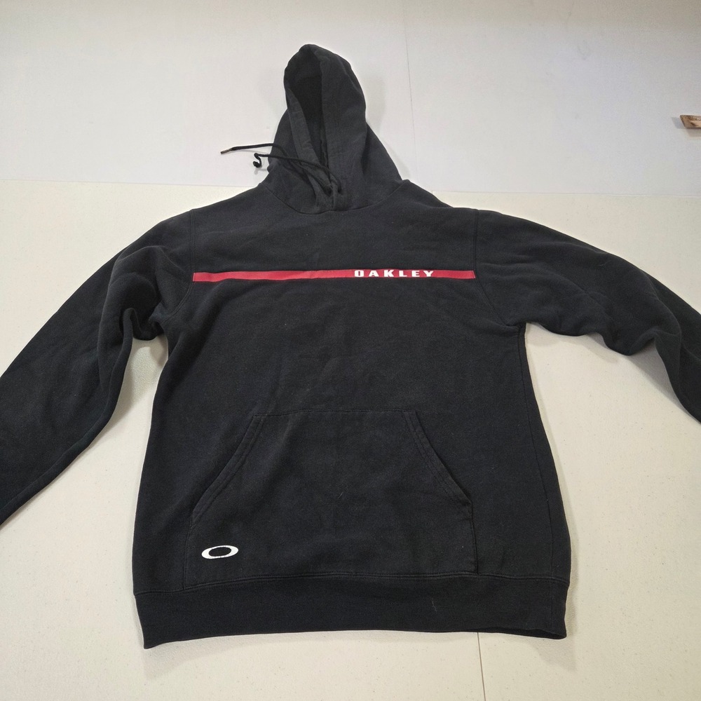 Oakley Mens Custom Fit Pullover Hoodie Black Red Stripe Logo Size Small